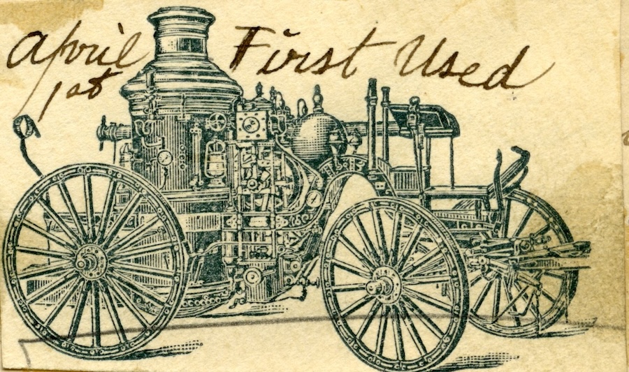 April 1st First Used, drawn steam fire engine