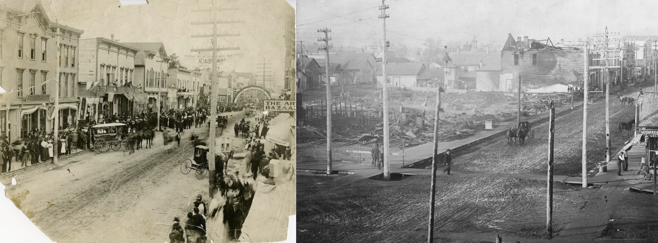 Before and After fire on Front Street 1896