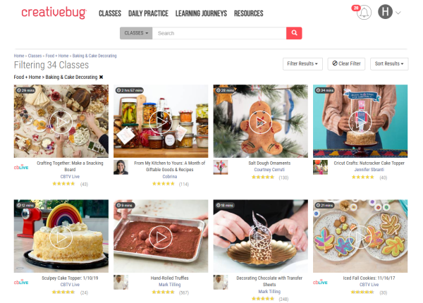 Screenshot of Creativebug baking classes