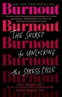 book cover - black background with pink letters that repeat the title "Burnout" from top to bottom with the coloring gradually getting lighter