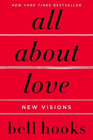 red book cover with black text, all about love by bell hooks