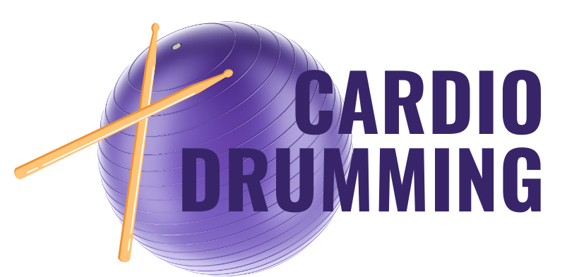 A pair of drumsticks and a large exercise ball, with the text "Cardio Drumming."