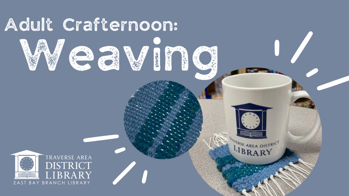 Adult Crafternoon: weaving, with photo of a mug on a handmade woven coaster